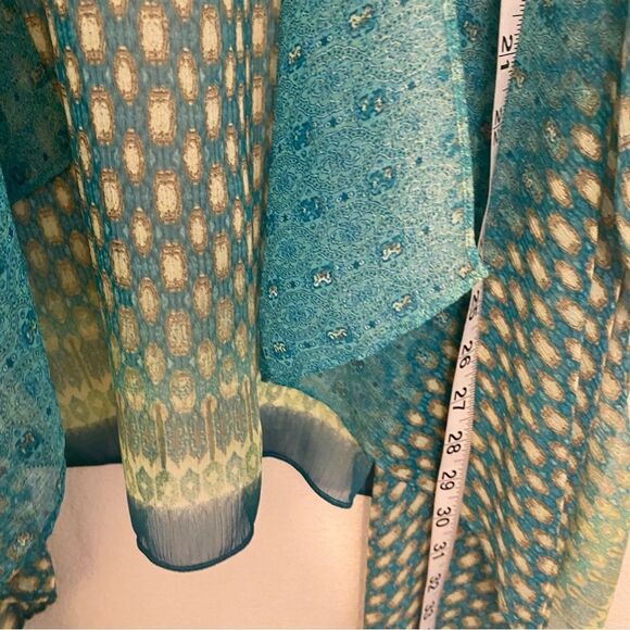 Chico's Blue Teal Green Sheer Open fairy Kimono Coverup cardigan top 2 L 12 - Picture 6 of 10